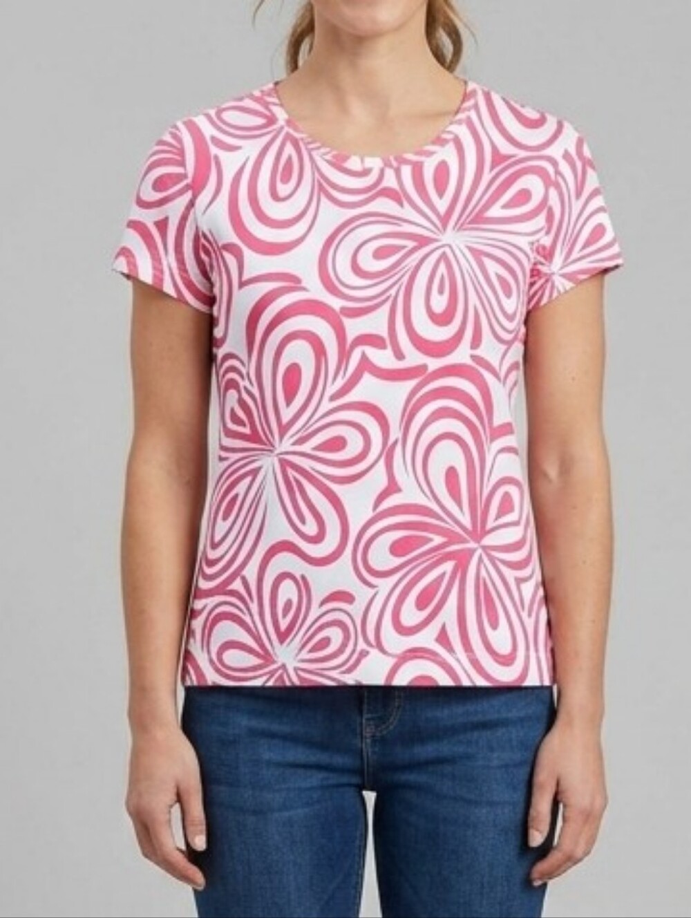 J. McLaughlin Short Sleeve Knit Tee T Shirt Women’s XS Groovy Floral Print